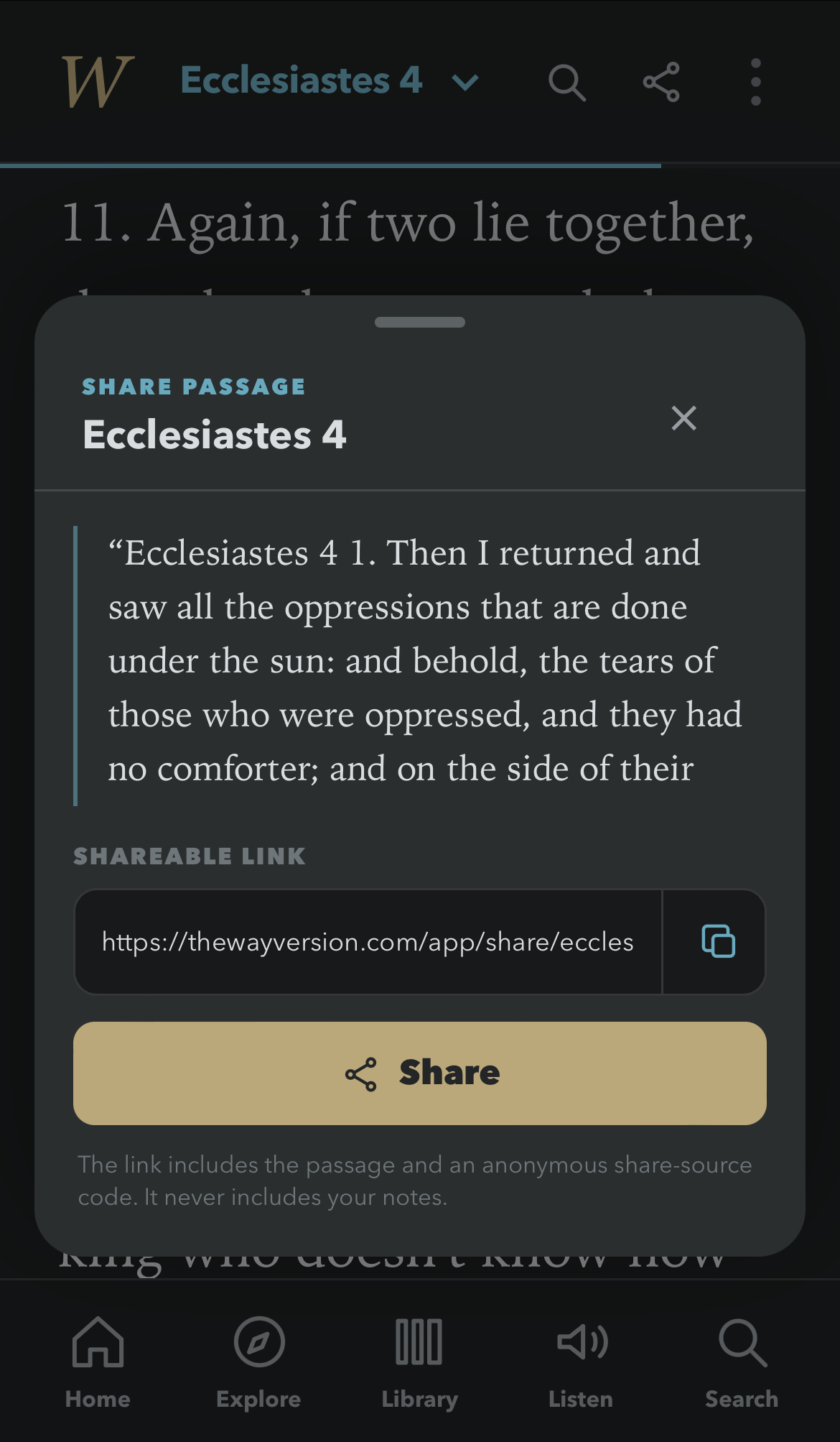 Bible With Original Names passage sharing screen